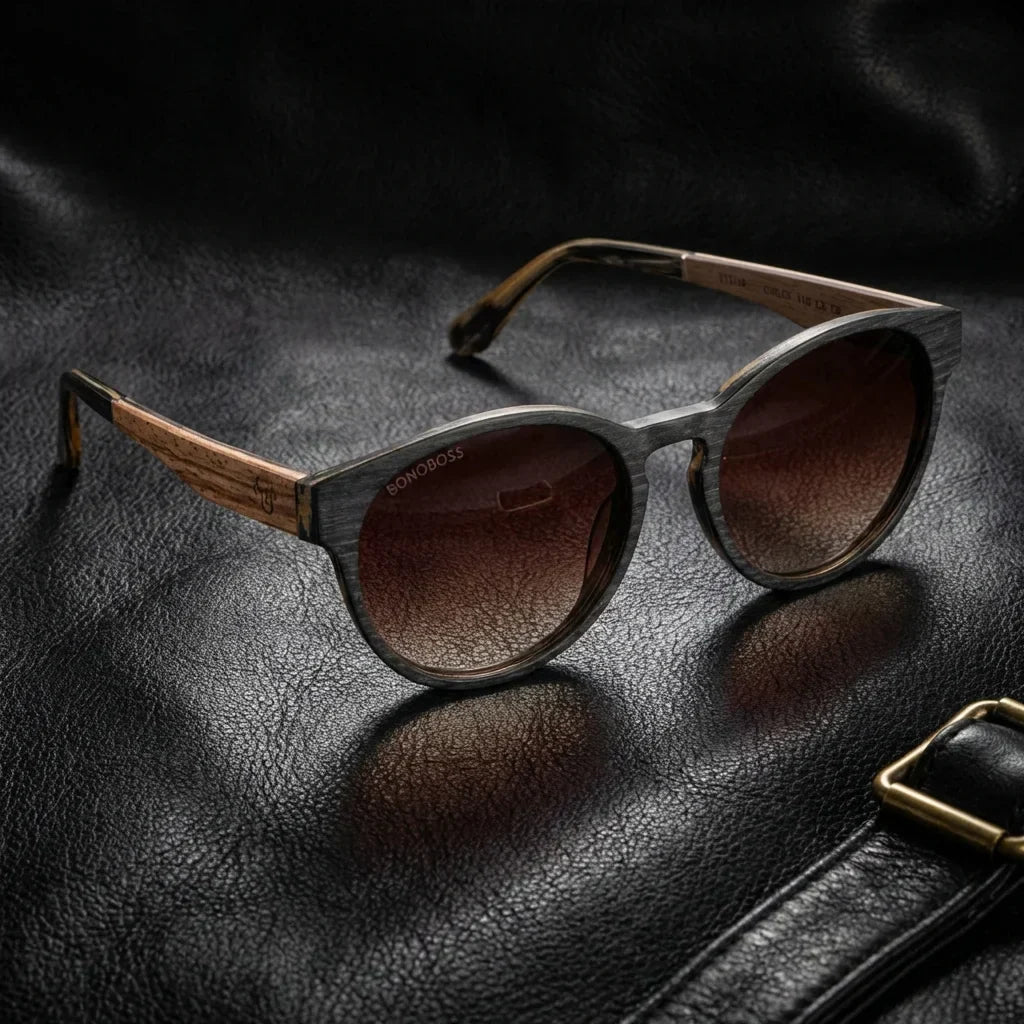 Chiloé 110 Wood lentes de sol UV400 acabado café chocolate estilo retro para hombre y mujer #color_brown