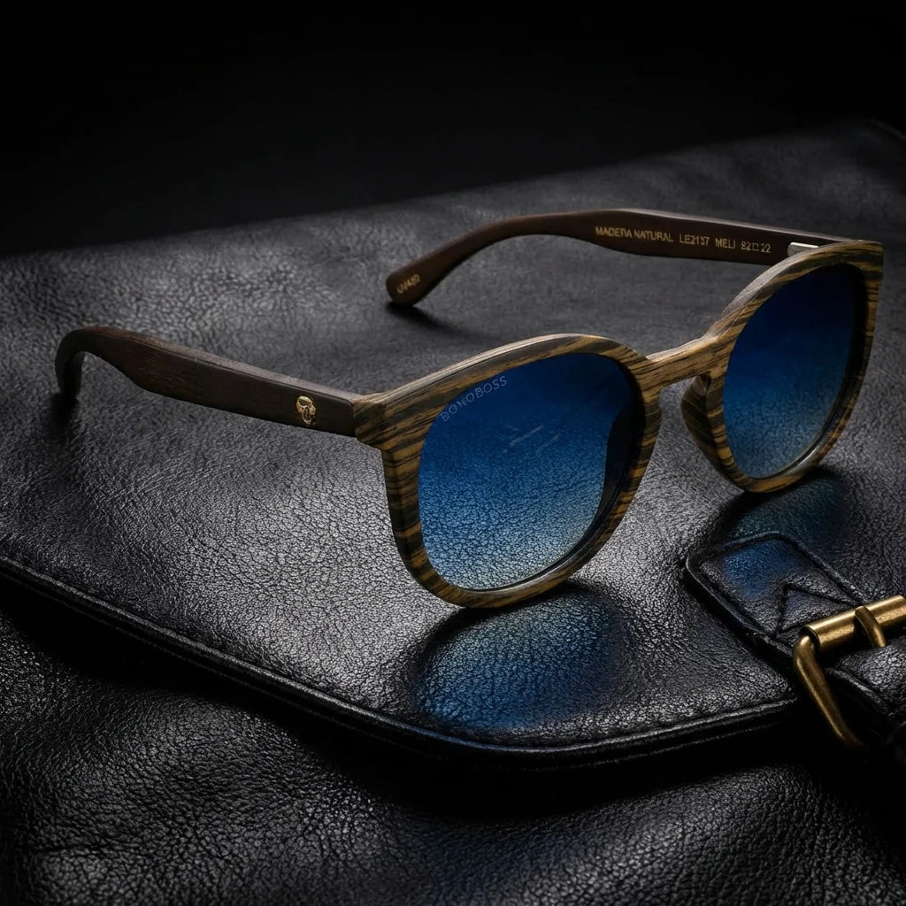 Meli Ebony lentes de sol madera premium gradiente azul vista frontal #color_degrade-azul