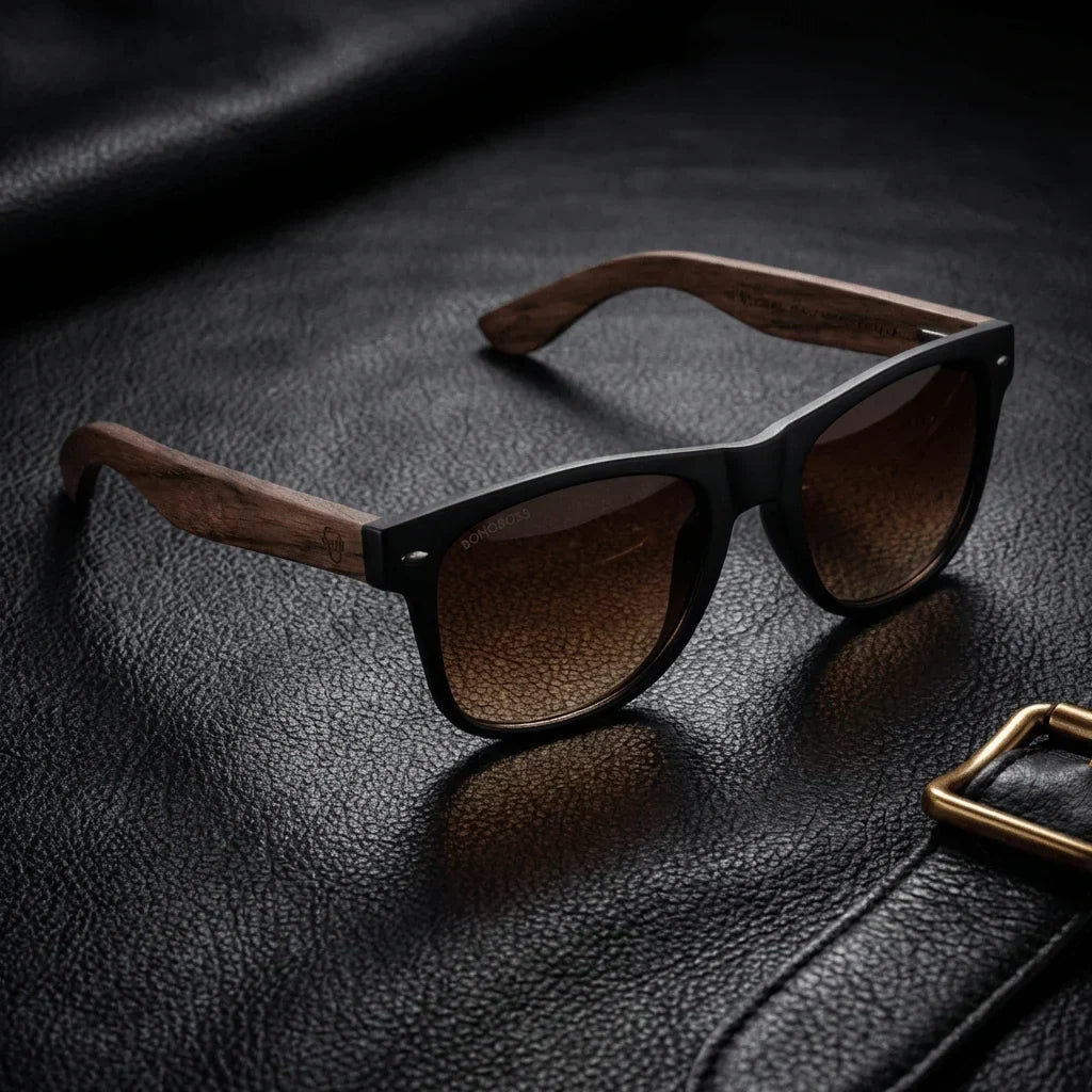 Frontal Acacia Nogal lentes de sol hombre plástico reciclado #color_gradiente-cafe