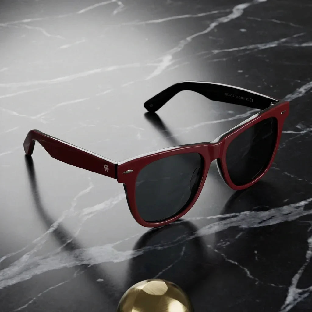 Lentes sol Valencia polarizados UV400 sobre marmol negro superficie elegante Bonoboss #color_rojo