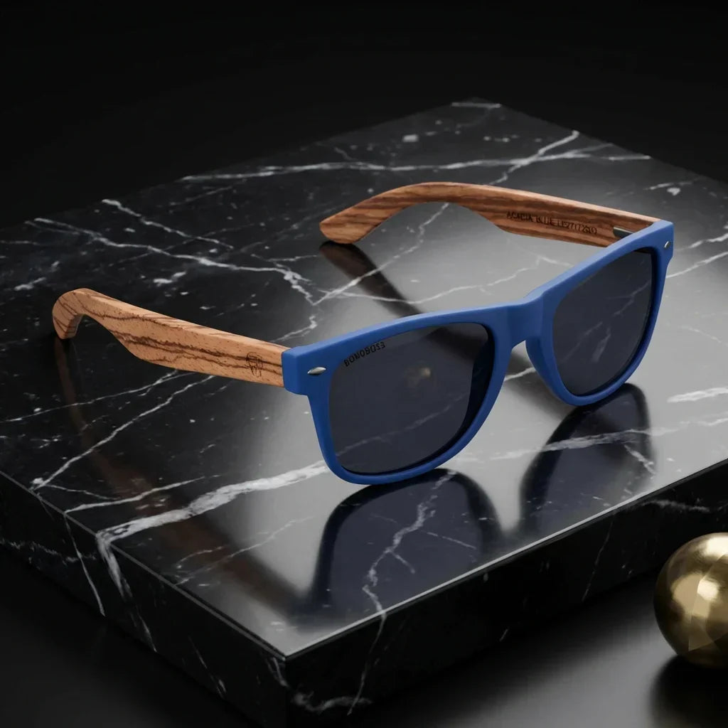 Vista frontal Acacia lentes de sol madera color #color_blue-smoke