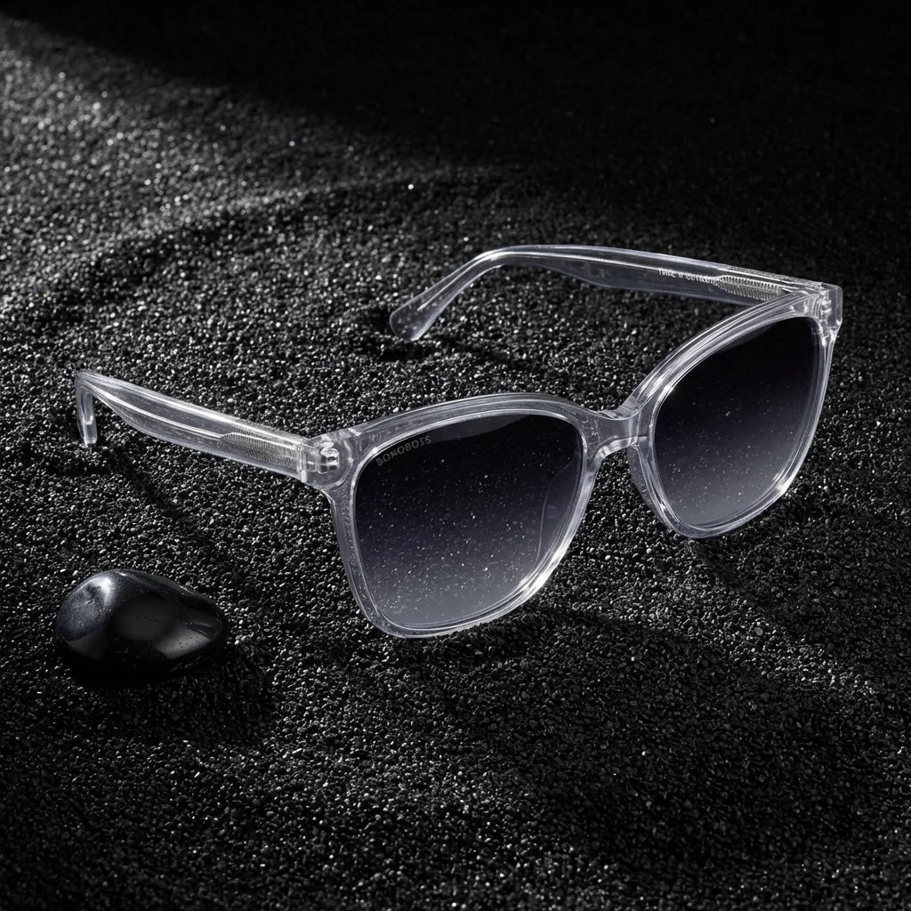 Lentes sol Tiare ❀ polarizados UV400 sobre arena negra volcanica Bonoboss #color_transparente
