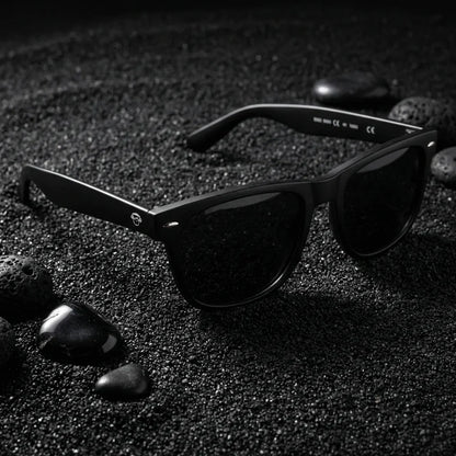 Lentes sol Acacia XL polarizados UV400 sobre arena negra volcanica Bonoboss #color_negro