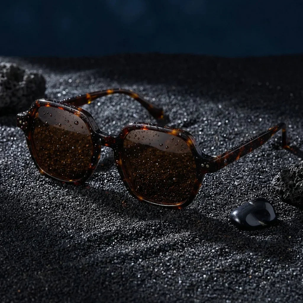 Lentes sol Canarias polarizados UV400 sobre arena negra volcanica Bonoboss #color_carey
