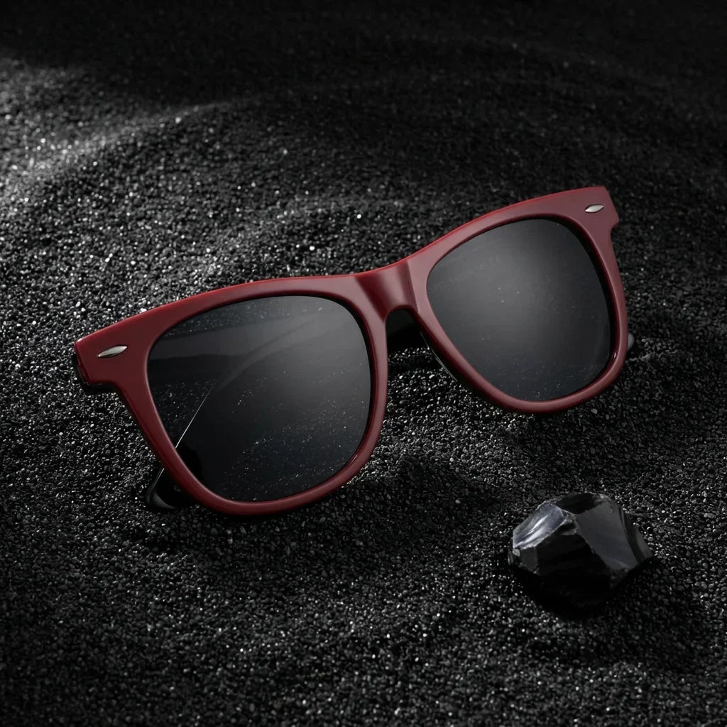 Lentes sol Valencia polarizados UV400 sobre arena negra volcanica Bonoboss #color_rojo