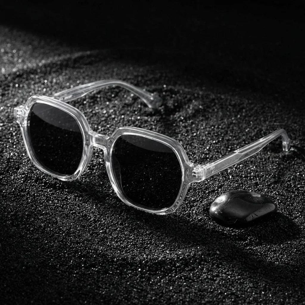 Lentes sol Canarias polarizados UV400 sobre arena negra volcanica Bonoboss #color_transparente