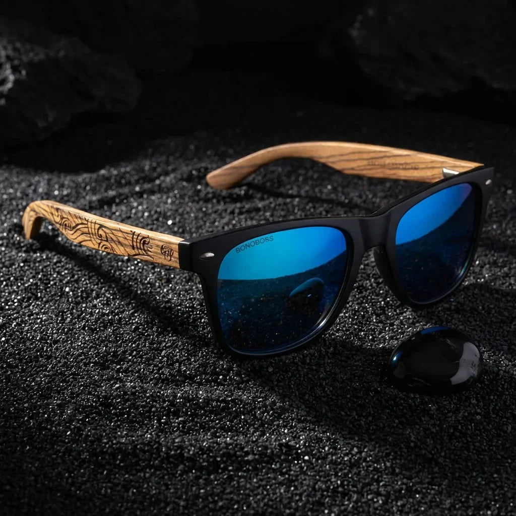 Lentes sol Acacia Designer's polarizados UV400 sobre arena negra volcanica Bonoboss #color_waves-sky
