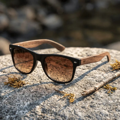 Lentes sol Acacia Nogal polarizados UV400 paisaje patagonico naturaleza sustentable Bonoboss #color_gradiente-cafe