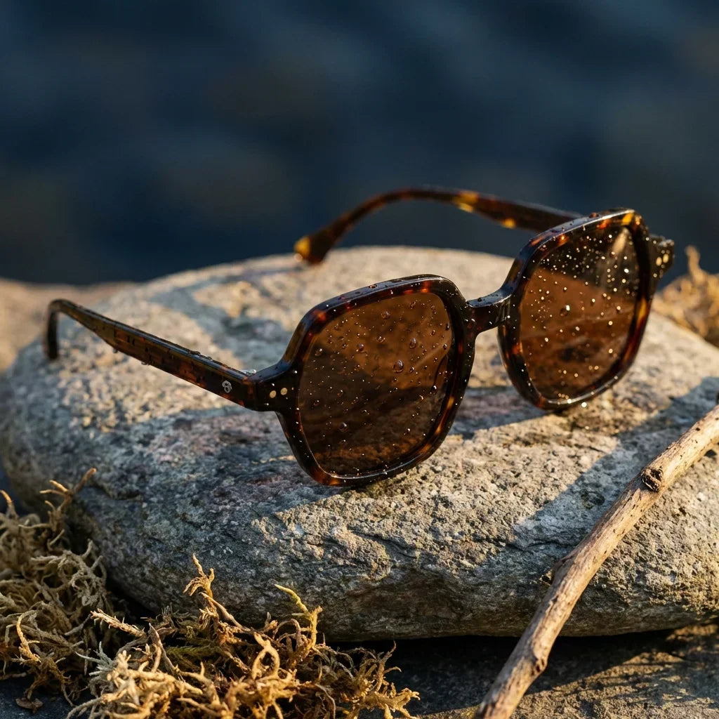 Canarias clásico lentes de sol madera carey tortoise vista frontal con protección UV400 #color_carey