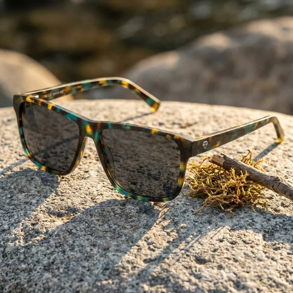 Lentes sol Keule polarizados UV400 madera verde roca patagonica textura natural silvestre Bonoboss #editorial_sustentabilidad #color_verde