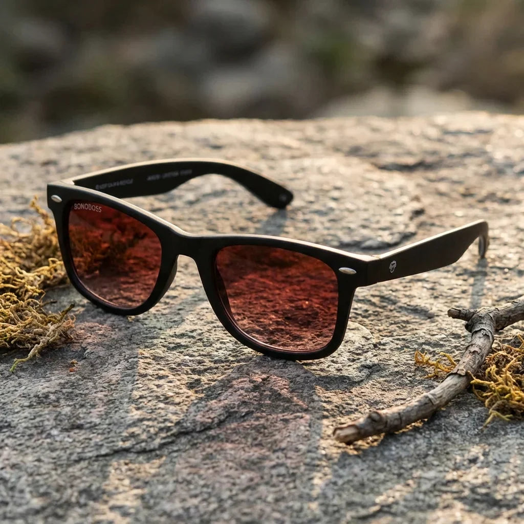 Lentes sol Acacio RPET polarizados UV400 paisaje patagonico naturaleza sustentable Bonoboss #color_rojo