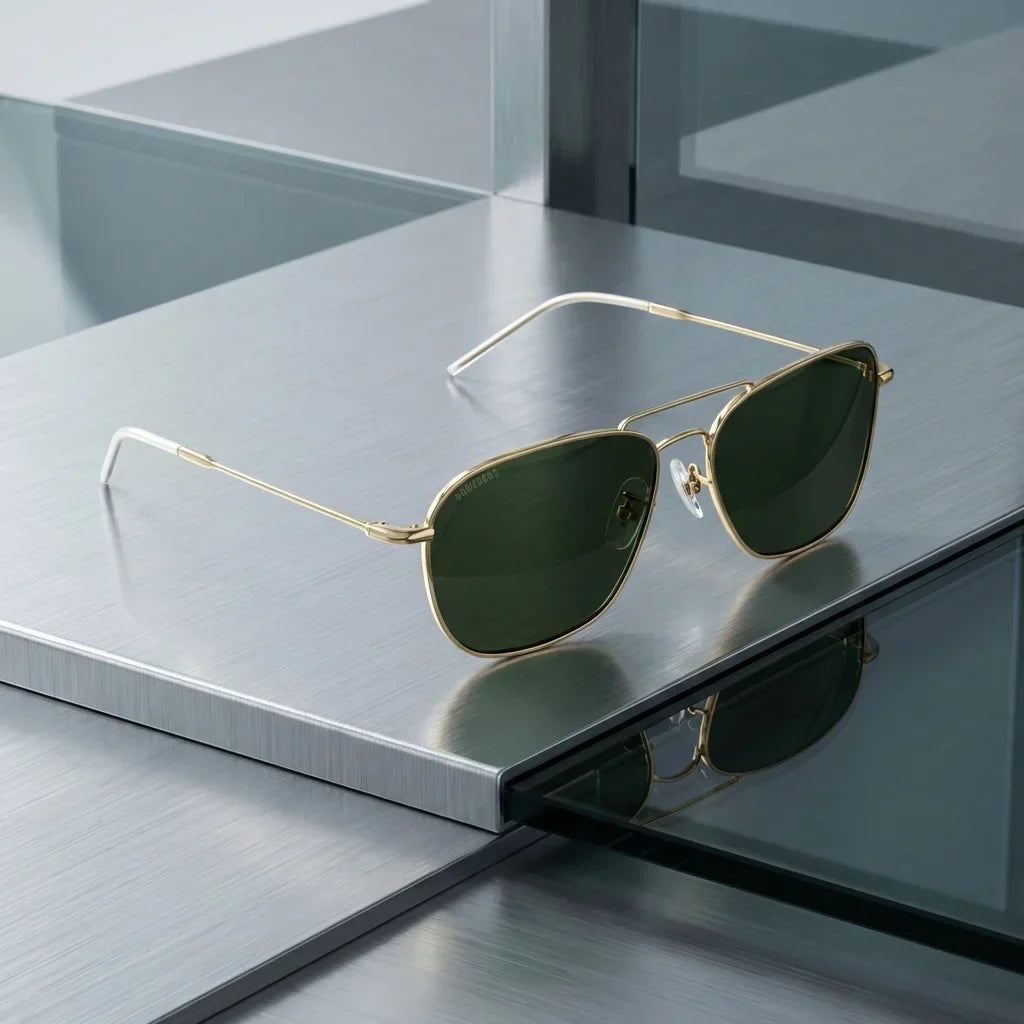 Lentes sol Commander Reverse polarizados UV400 metal G15 sobre superficie metal brushed industrial Bonoboss #editorial_grid1 #color_g15