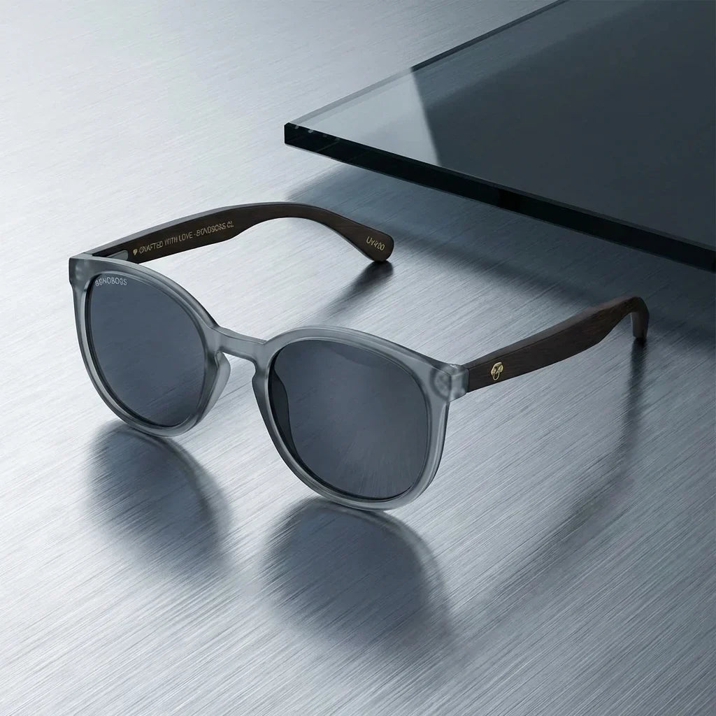 Lentes sol Meli TSP polarizados UV400 bio-acetato TSP negro sobre metal brushed superficie premium Bonoboss #editorial_polarizado #color_negro