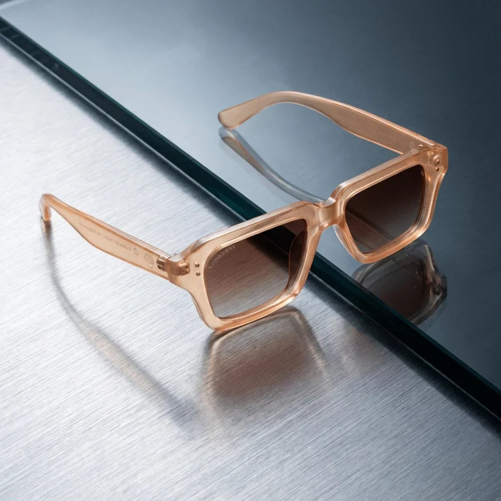 Lentes sol Verona polarizados UV400 sobre metal cepillado superficie industrial Bonoboss #color_champagne