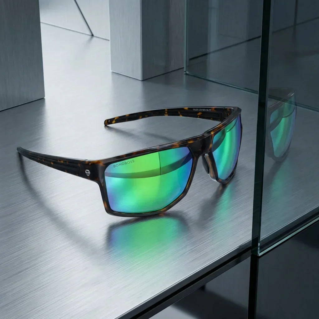 Vista frontal de Ollie gafas polarizadas color espejado verde para hombre y mujer #color_espejado-verde