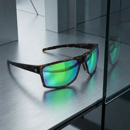 Vista frontal de Ollie gafas polarizadas color espejado verde para hombre y mujer #color_espejado-verde