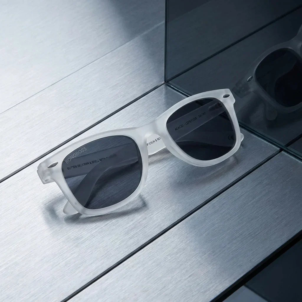 Vista frontal Acacio RPET lentes de sol madera color cristal transparente #color_transparente
