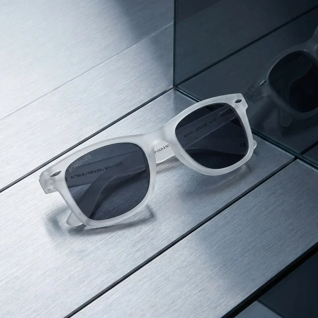 Vista frontal Acacio RPET lentes de sol madera color cristal transparente #editorial_grid1 #color_transparente