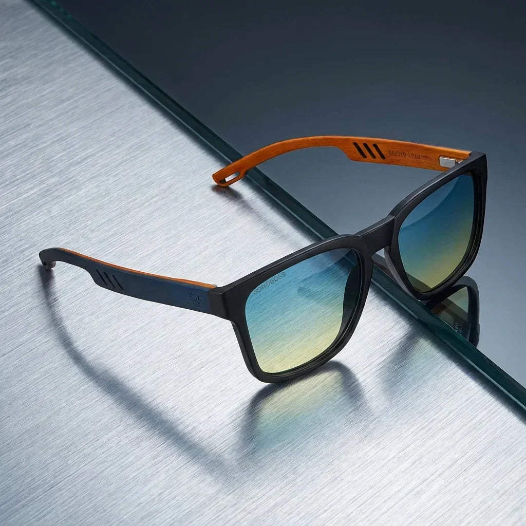 Lentes sol Waimea polarizados UV400 sobre metal cepillado superficie industrial Bonoboss #color_degrade-azul