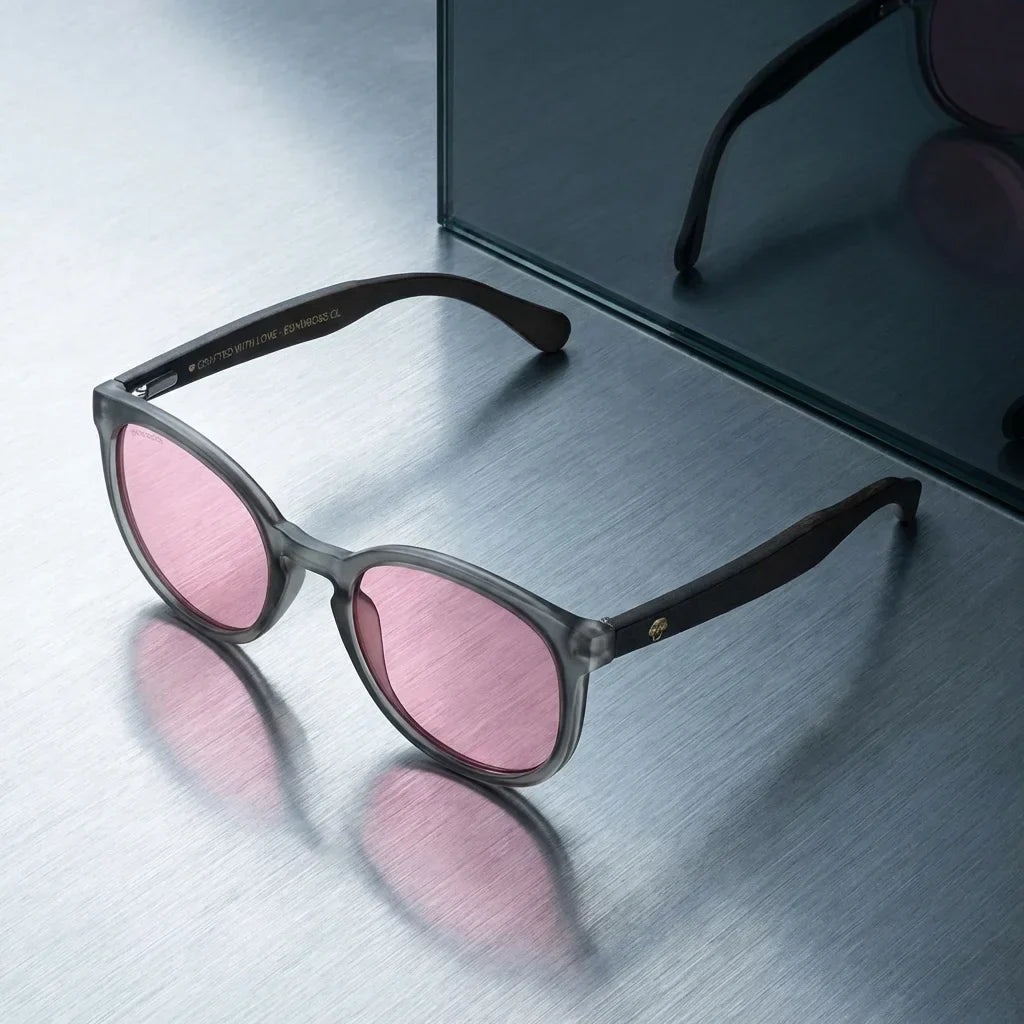 Lentes sol Meli TSP polarizados UV400 bio-acetato TSP rosado sobre metal brushed superficie premium Bonoboss #editorial_grid1 #color_rosado