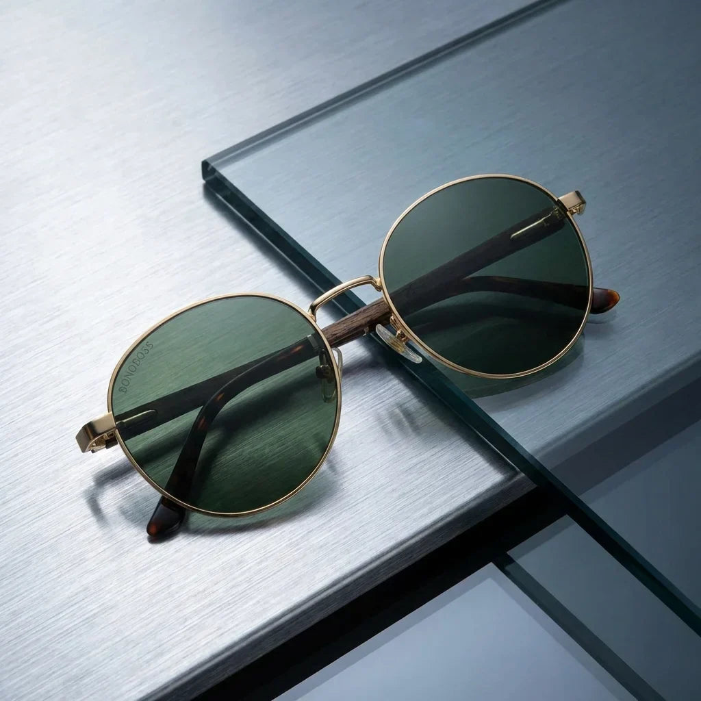 Lentes sol Harry Gold polarizados UV400 sobre metal cepillado superficie industrial Bonoboss #color_g15