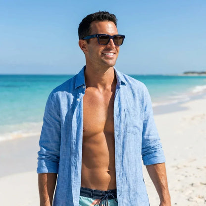 Frontal Bruno lentes de sol hombre estampado tortuga carey plástico reciclado #color_carey