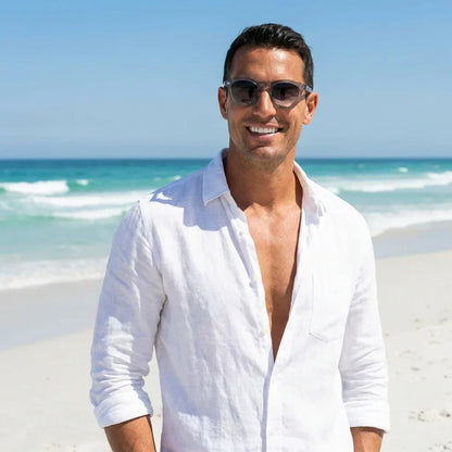 Vista angulada de Lenga anteojos de sol gris para hombre #color_gris