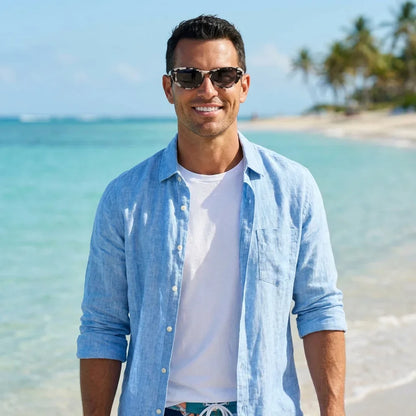 Havana en tono marble lentes de sol hombre de frente patas de madera #color_marble