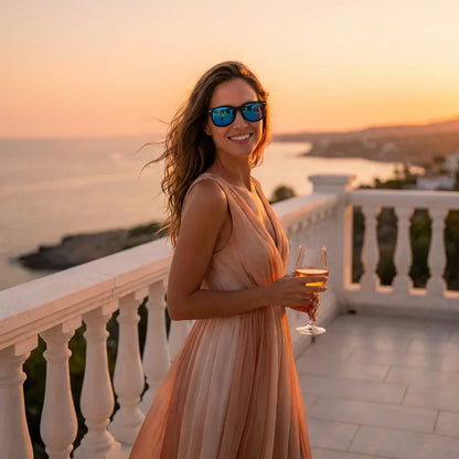 Acacio RPET tono sky lentes de sol madera estilo mujer vista de frente #color_sky