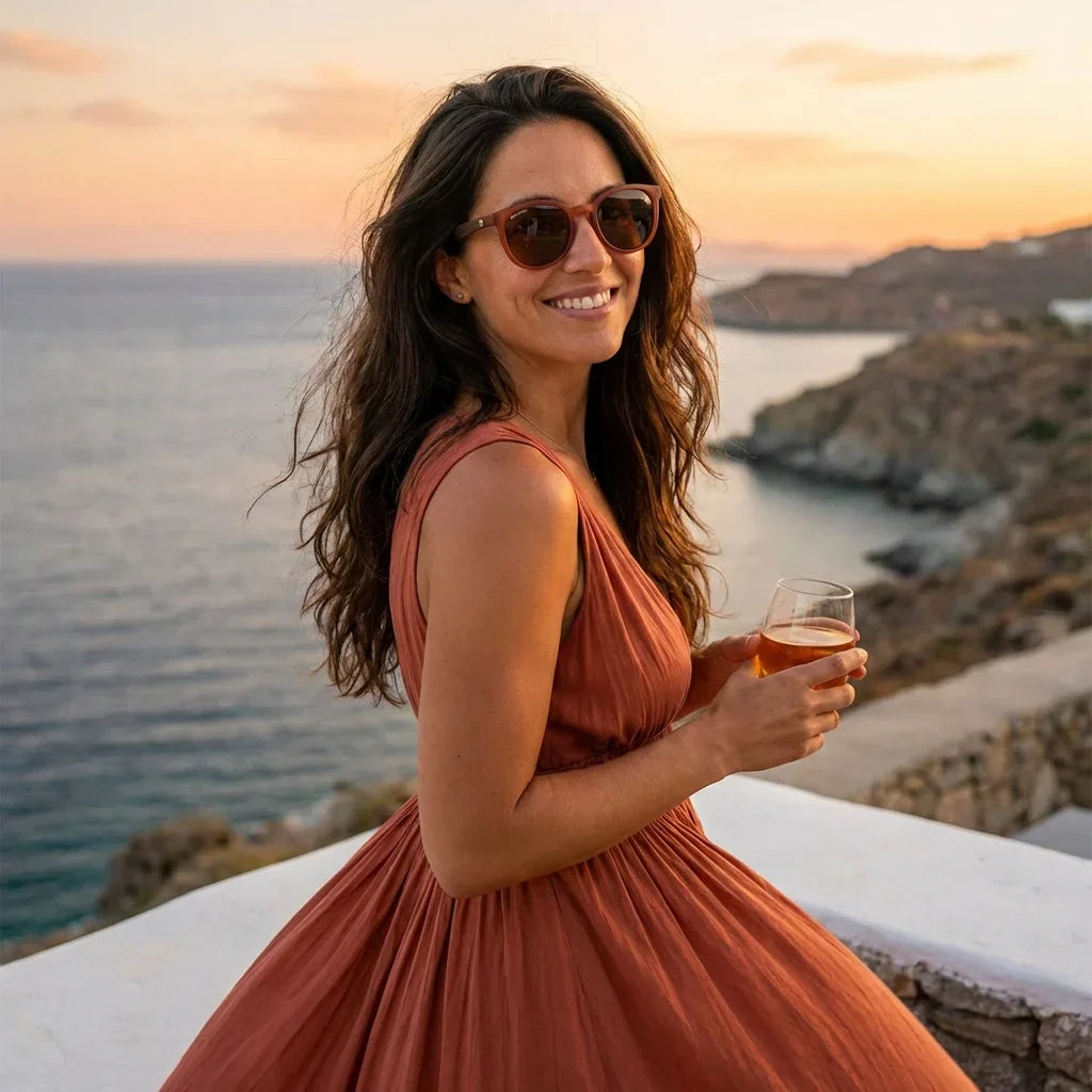 Meli Wine gafas de sol café diseño frontal para mujer #color_brown