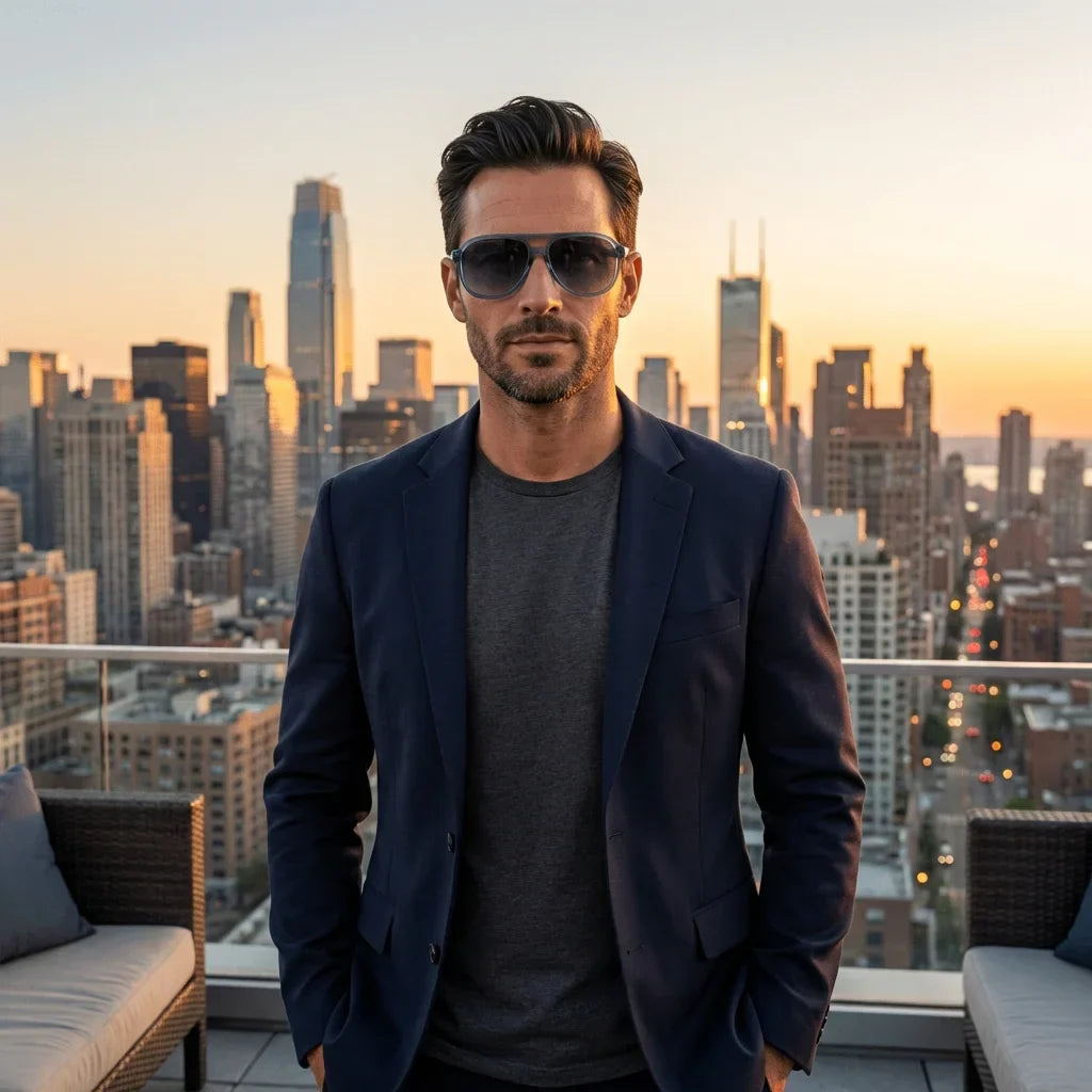 Orson azul gafas de sol estilo hombre vista de frente #color_azul