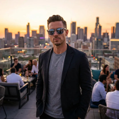 Hombre usando lentes sol GirlFriend Reverse polarizados UV400 hombre estilo urbano ciudad moderna Bonoboss #color_espejado-gris