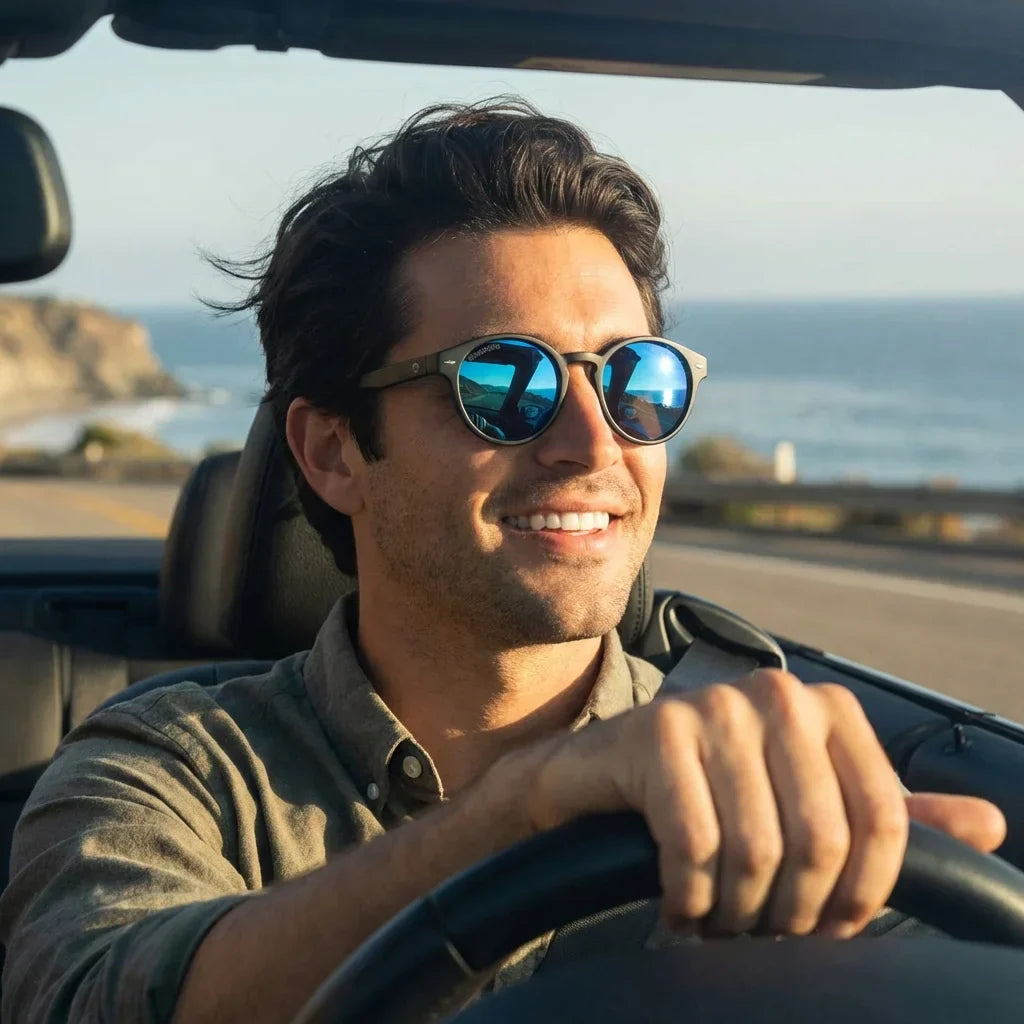 Joplin RPET anteojos de sol madera espejado azul diseño frontal para hombre #color_espejado-azul