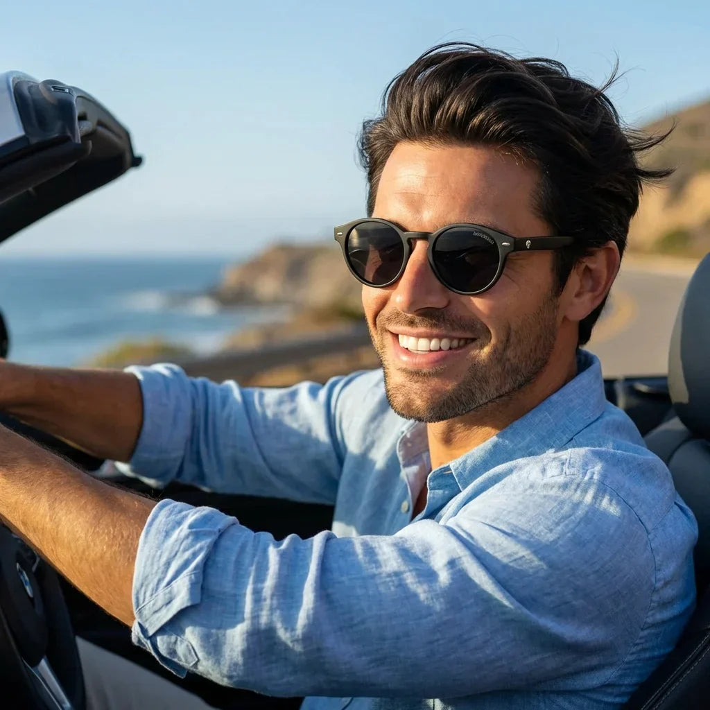 Vista frontal de Joplin RPET lentes polarizados hombre color negro #color_negro