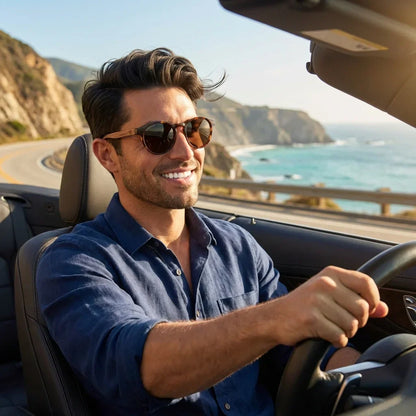 Hombre usando lentes sol Paine bio-acetato polarizados carey conduciendo mejora contraste conduccion Bonoboss #editorial_detail1 #color_carey