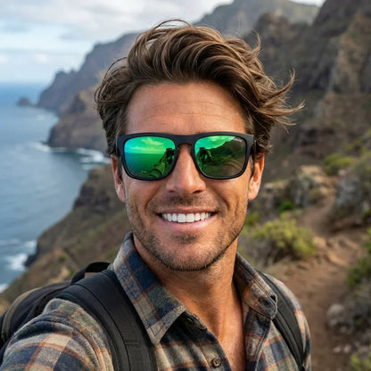Lautaro Dark en cristal espejado verde lentes de sol hombre de frente patas de madera #color_espejado-verde