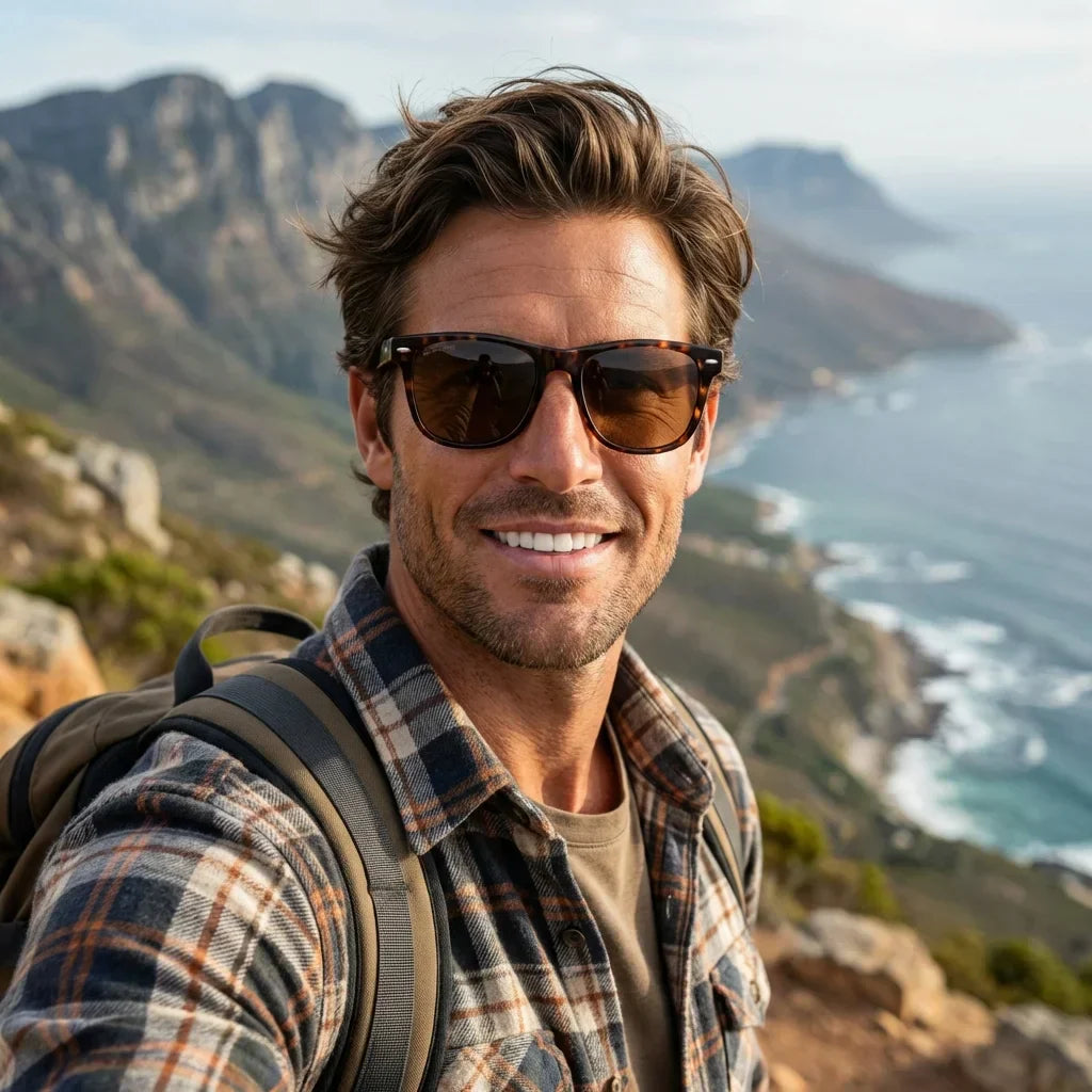 Vista frontal Acacia XL lentes de sol madera color carey #color_carey