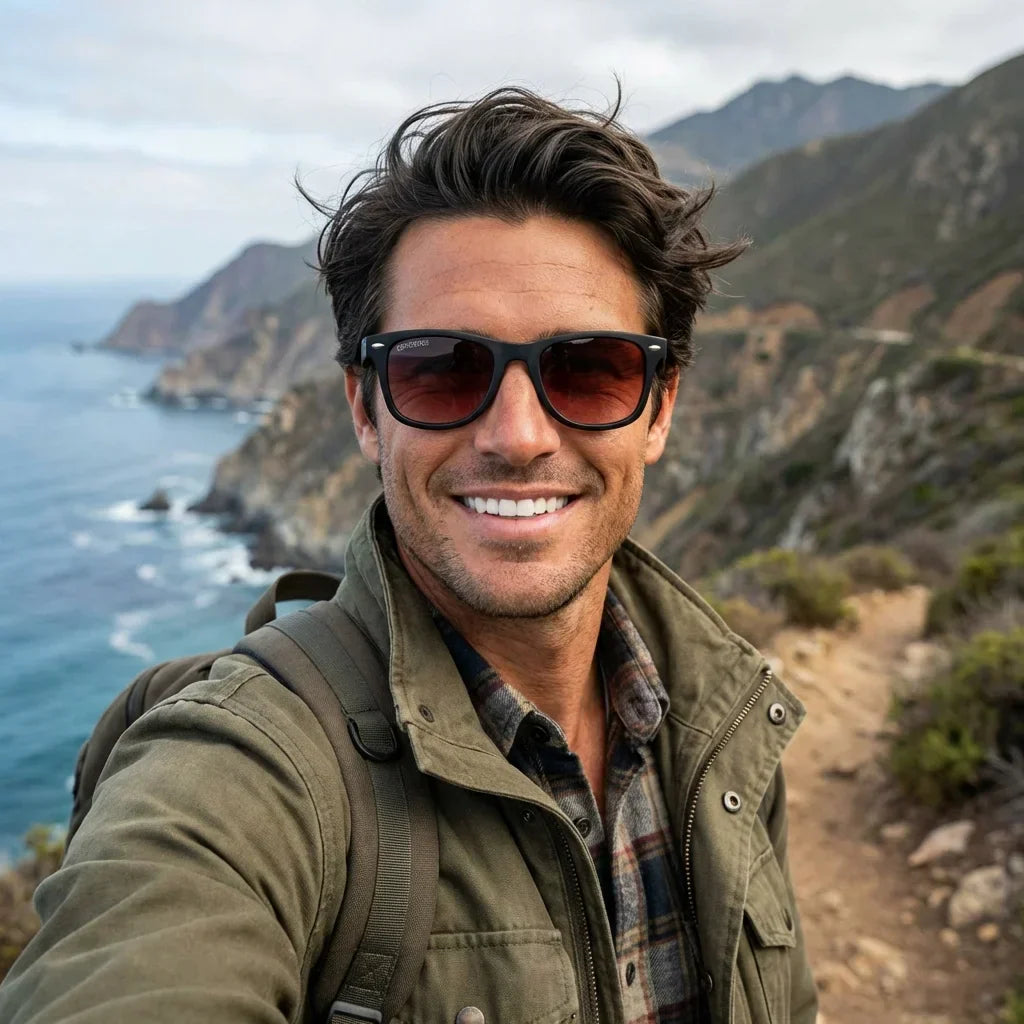 Modelo Acacio RPET lentes polarizados hombre tono rojo frontal #color_rojo