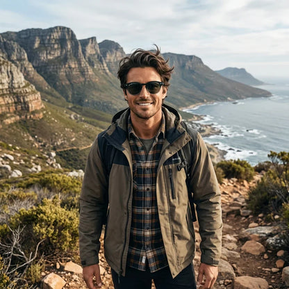 Hombre usando lentes sol Waimea RPET polarizados UV400 hombre aventura outdoor naturaleza proteccion UV Bonoboss #color_g15