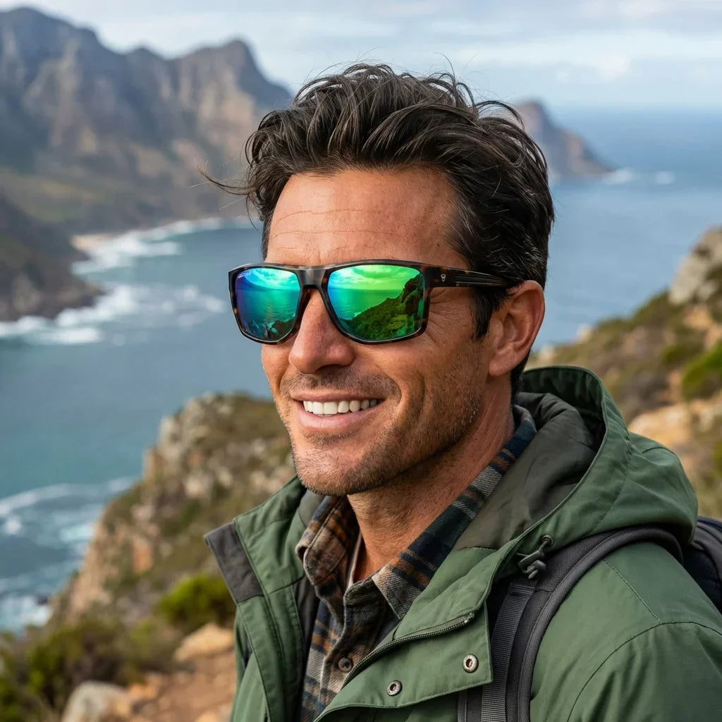 Ollie anteojos de sol espejado verde diseño frontal para hombre #color_espejado-verde