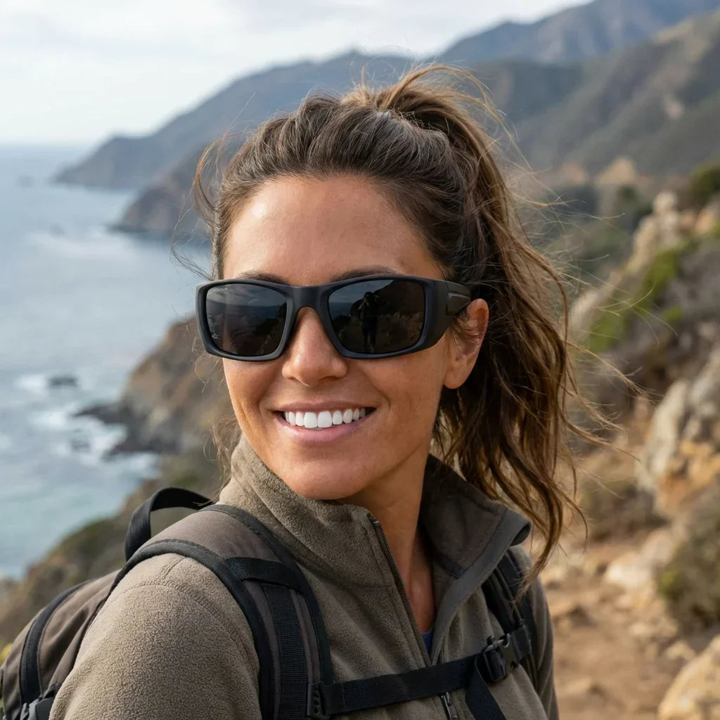 Salmon Seeker lentes de sol negro vista frontal para mujer #color_dark