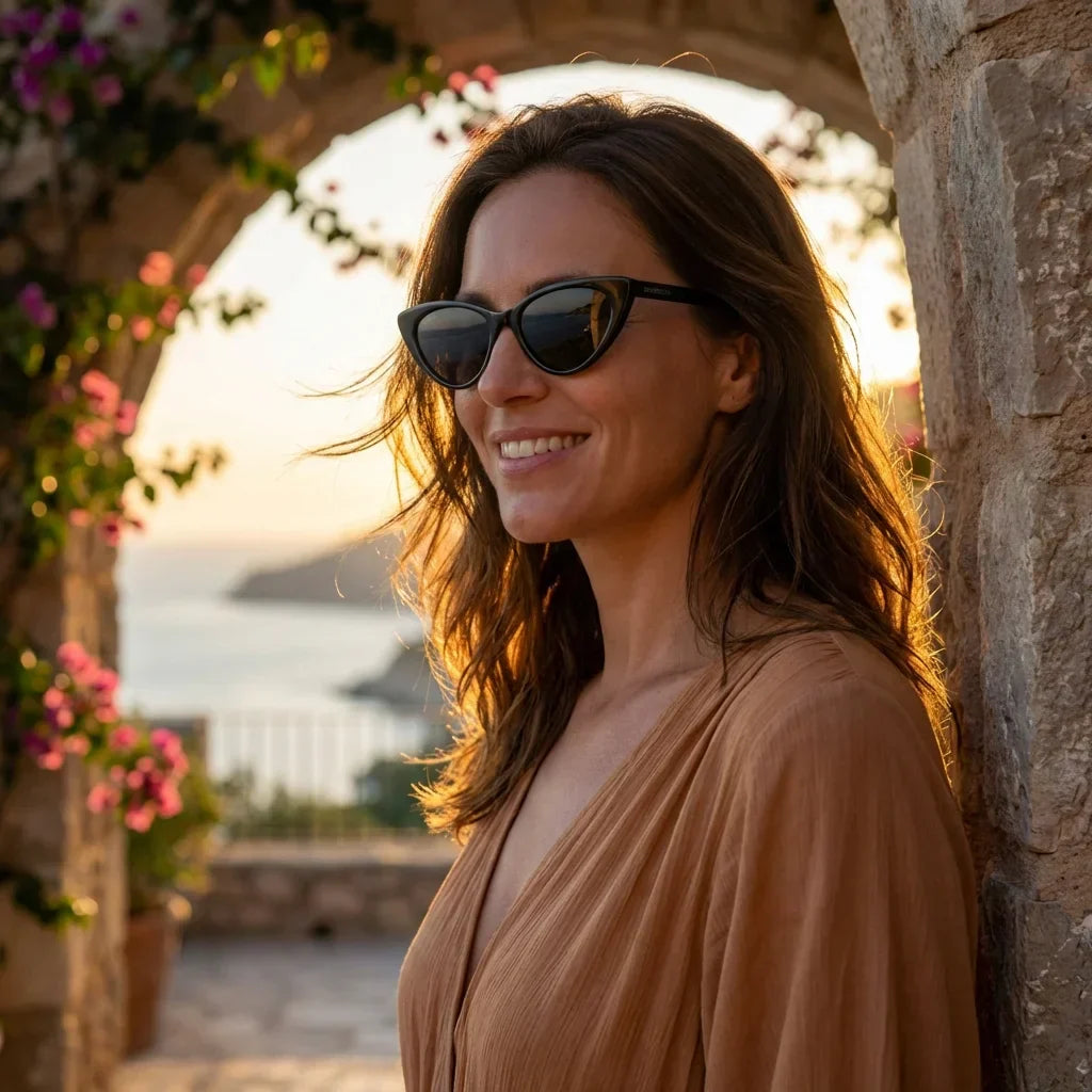 Vista frontal Audrey Red gafas de sol color negro clásico #color_negro