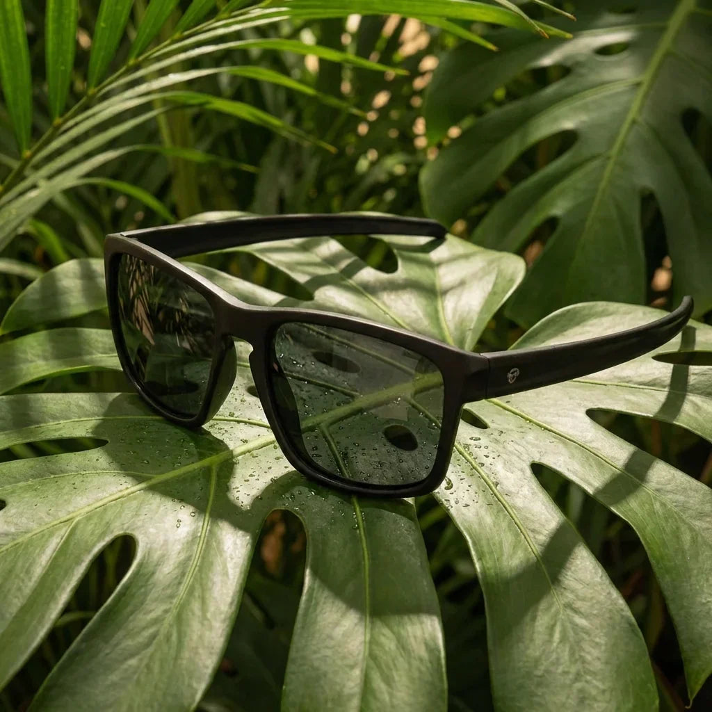 Lautaro RPET anteojos de sol con bio-acetato vista frontal tono negro #color_negro