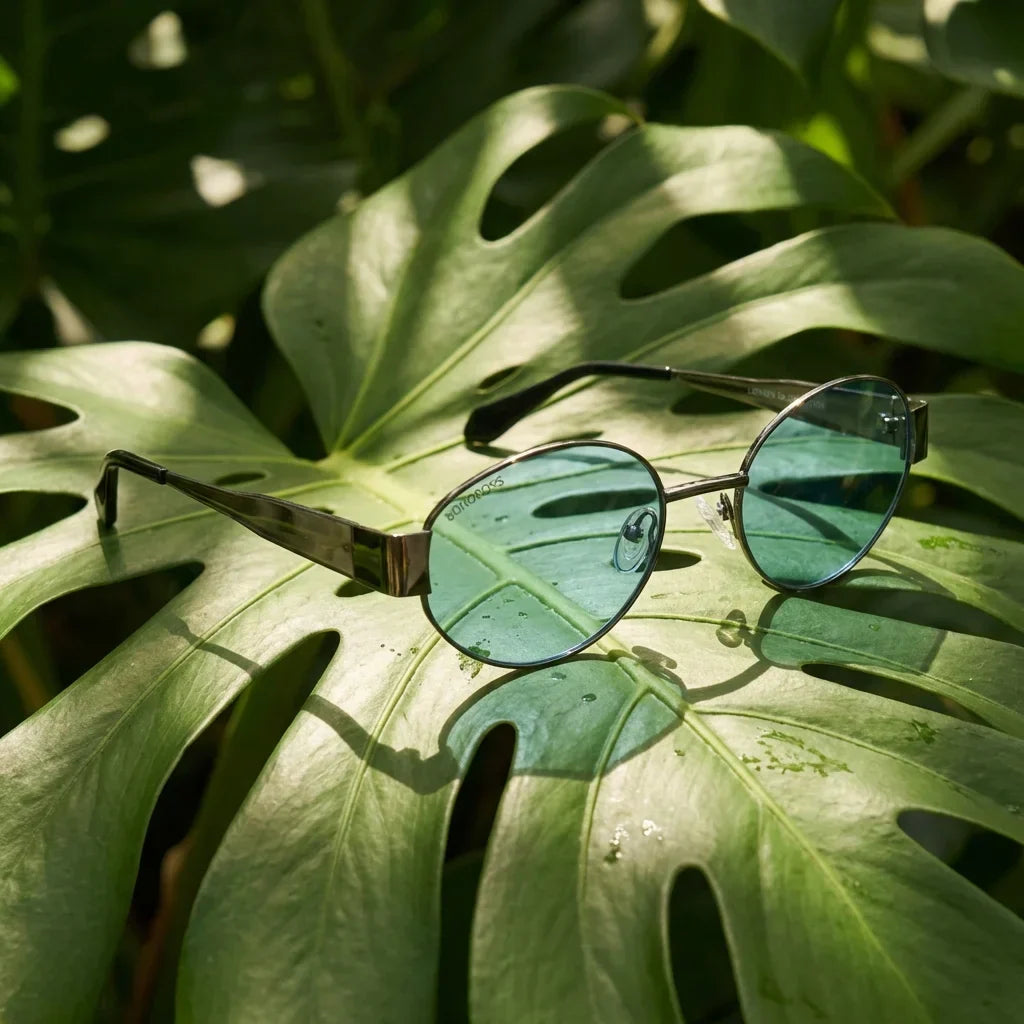 Lentes sol New Lennon polarizados bio-acetato blue composicion botanica monstera tropical biodegradable Bonoboss #editorial_grid2 #color_blue