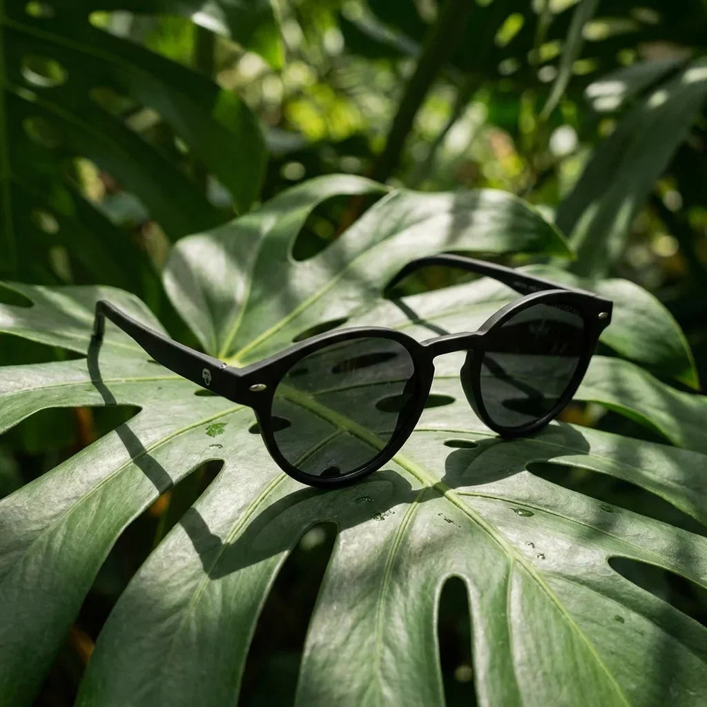 Primer plano frontal Joplin RPET anteojos de sol negro azabache #color_negro