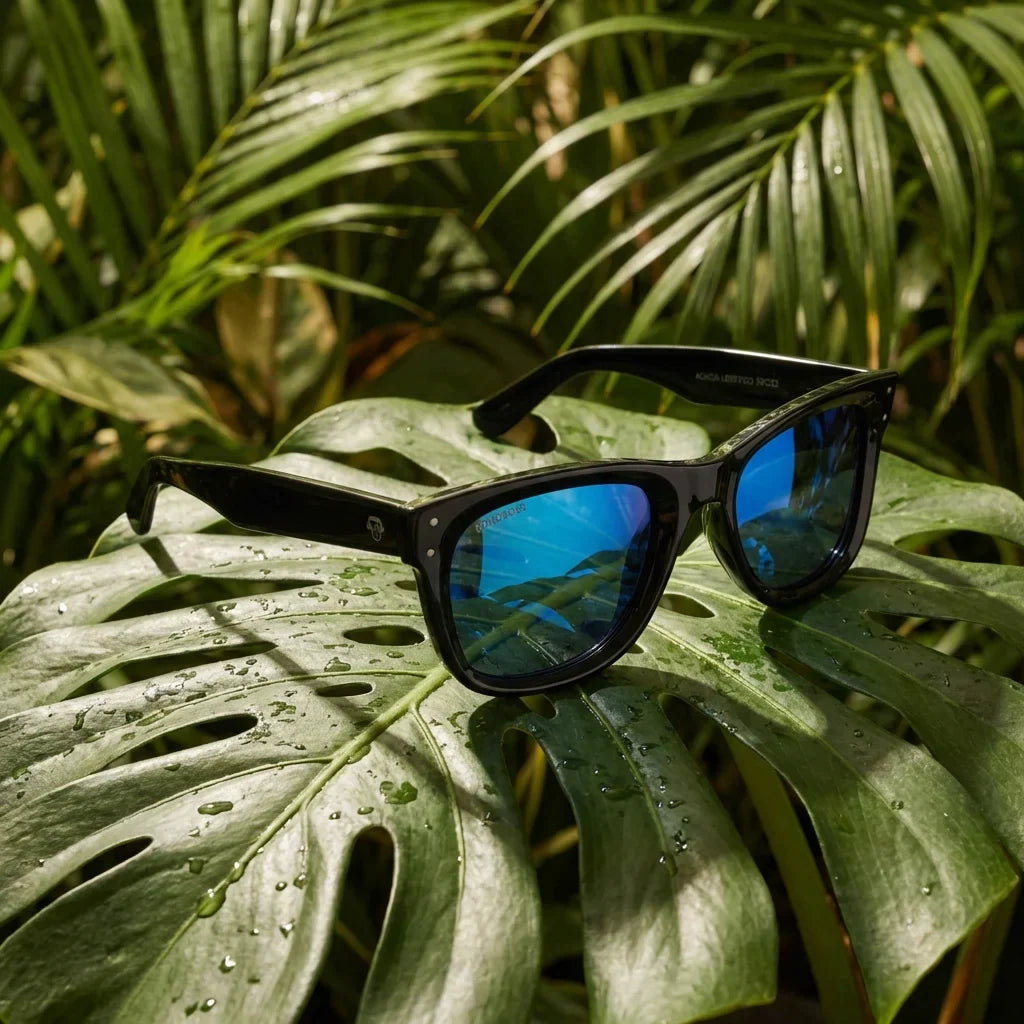 Vista frontal Acacia Reverse lentes de sol madera color espejado azul #color_espejado-azul