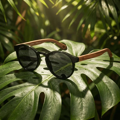 Lentes sol Paine polarizados bio-acetato biodegradable negro composicion botanica monstera tropical Bonoboss #editorial_grid2 #color_negro