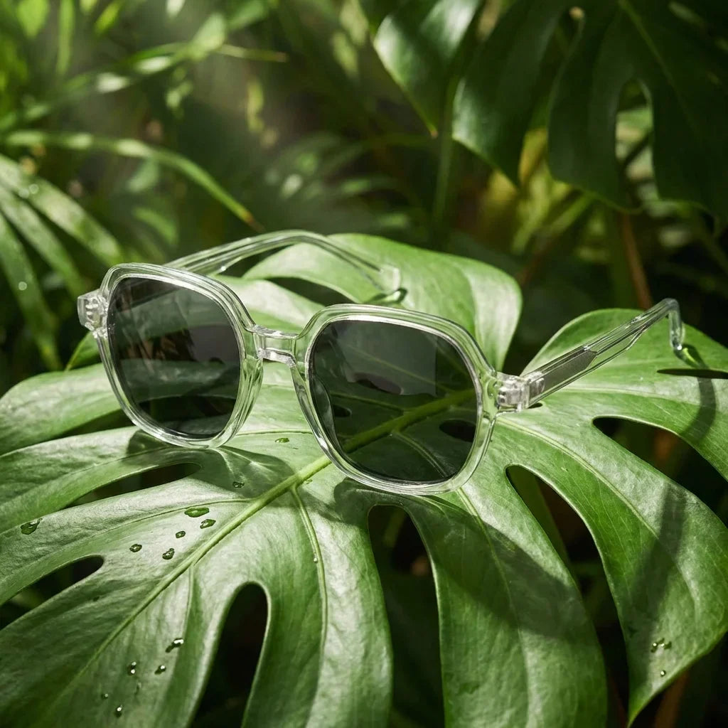 Frente del Canarias anteojos de sol con plástico reciclado en cristal transparente #color_transparente