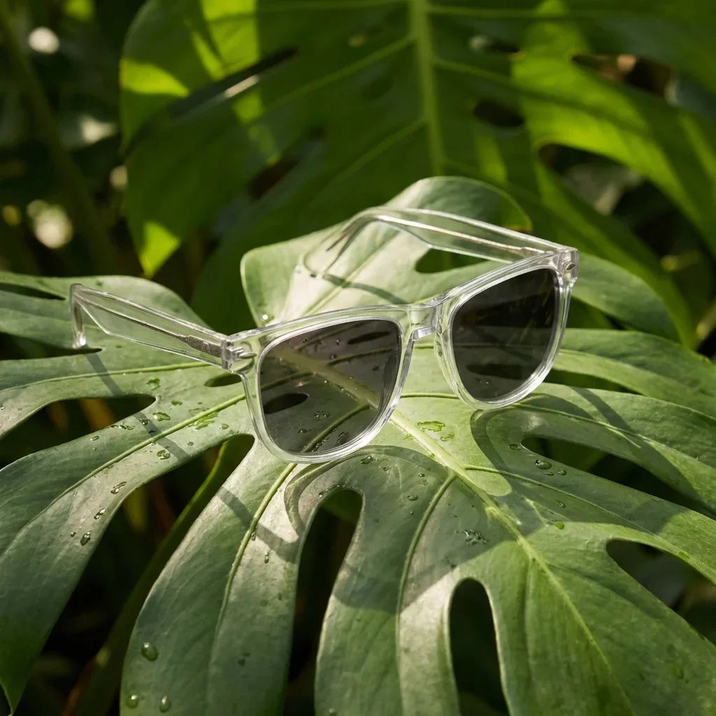 Frente del Acacia XL anteojos de sol con plástico reciclado en cristal transparente #color_transparente