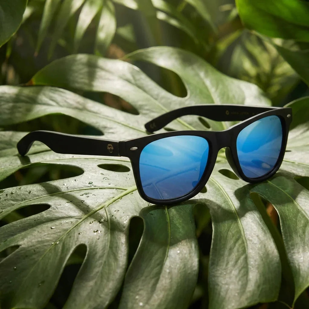 Acacia Dark lentes polarizados azul sky visto de frente hombre y mujer #color_sky